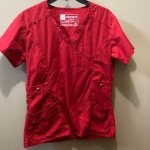 Medgear Women's 12-Pocket Stretch Jogger Scrub Set Size XS Color Red